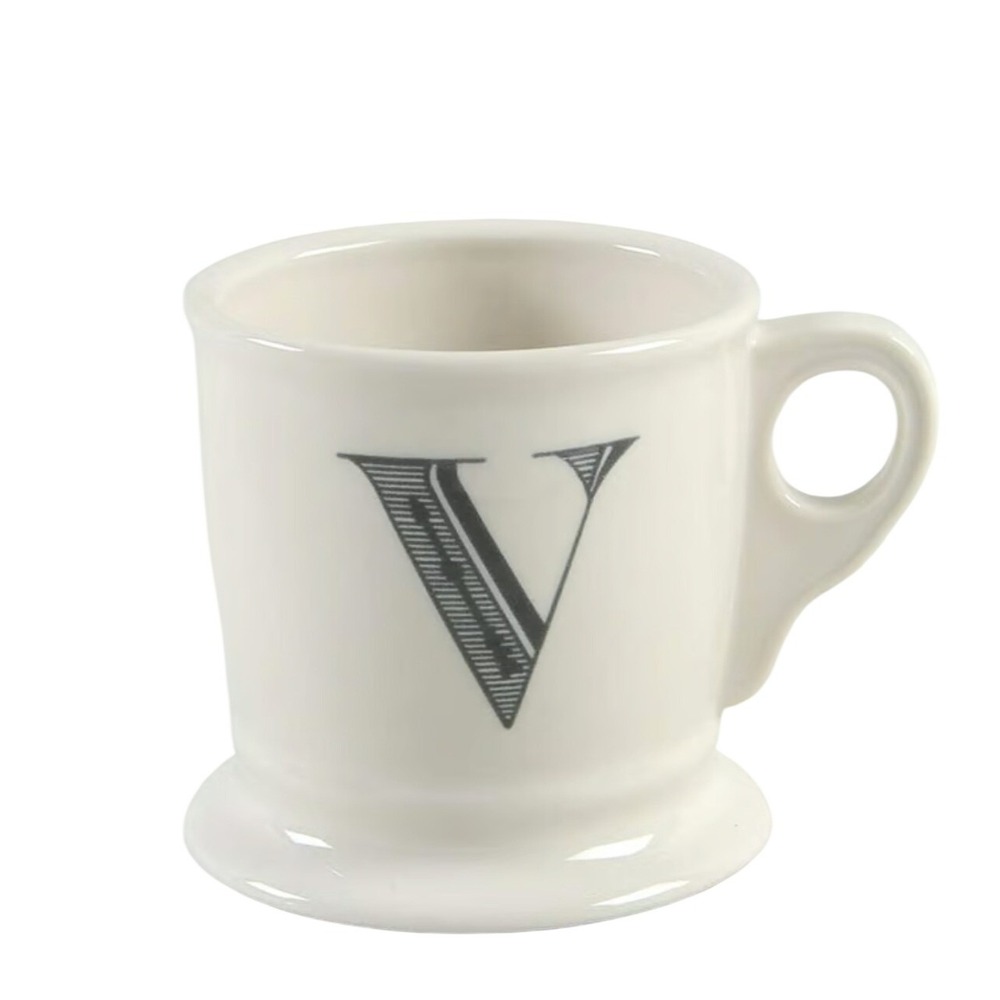 ANTHROPOLOGIE Shaving Style Mug Cup Monogram "V" Alphabet White Black Letter